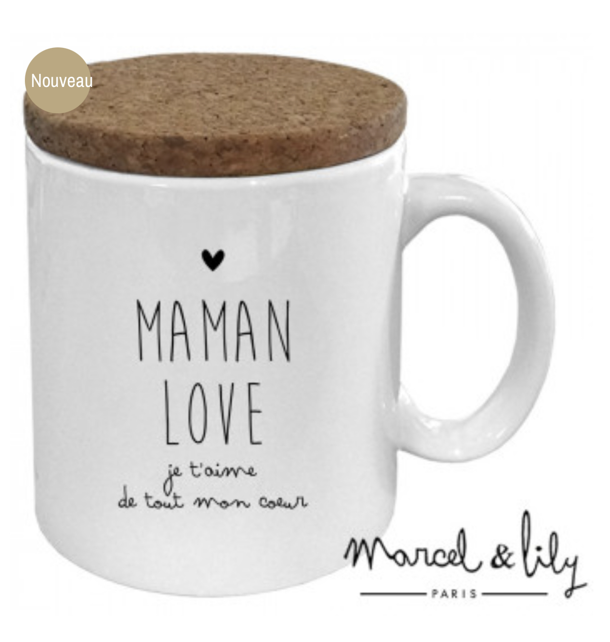 Cette mug "Maman Love" une nouveauté ! les mamans vont craquer ! Avec son couvercle en liège 100% biologique, votre boisson restera bien au chaud, et pour éviter les vilaines traces sur votre table, vous pourrez l'utiliser en guise de sous tasse !